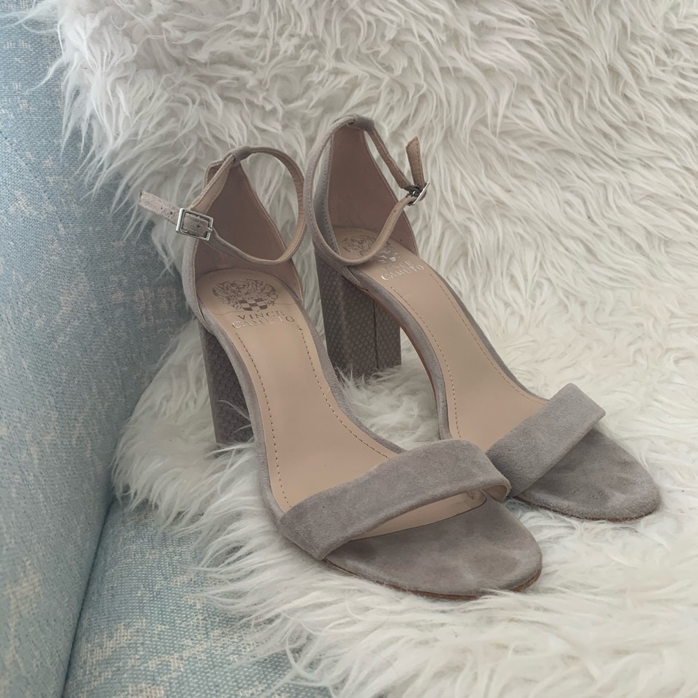 Grey Suede Block Heels